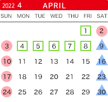2022年4月の開館カレンダー