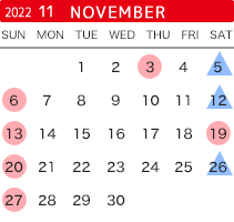 2022年11月の開館カレンダー