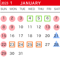 2023年1月の開館カレンダー