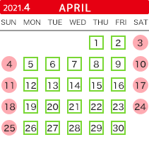 2021年4月の開館カレンダー