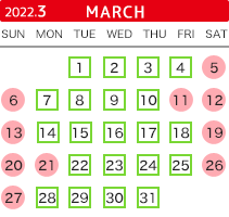2022年3月の開館カレンダー